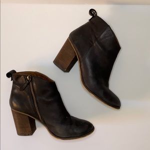 BP Black leather booties with wood block heel